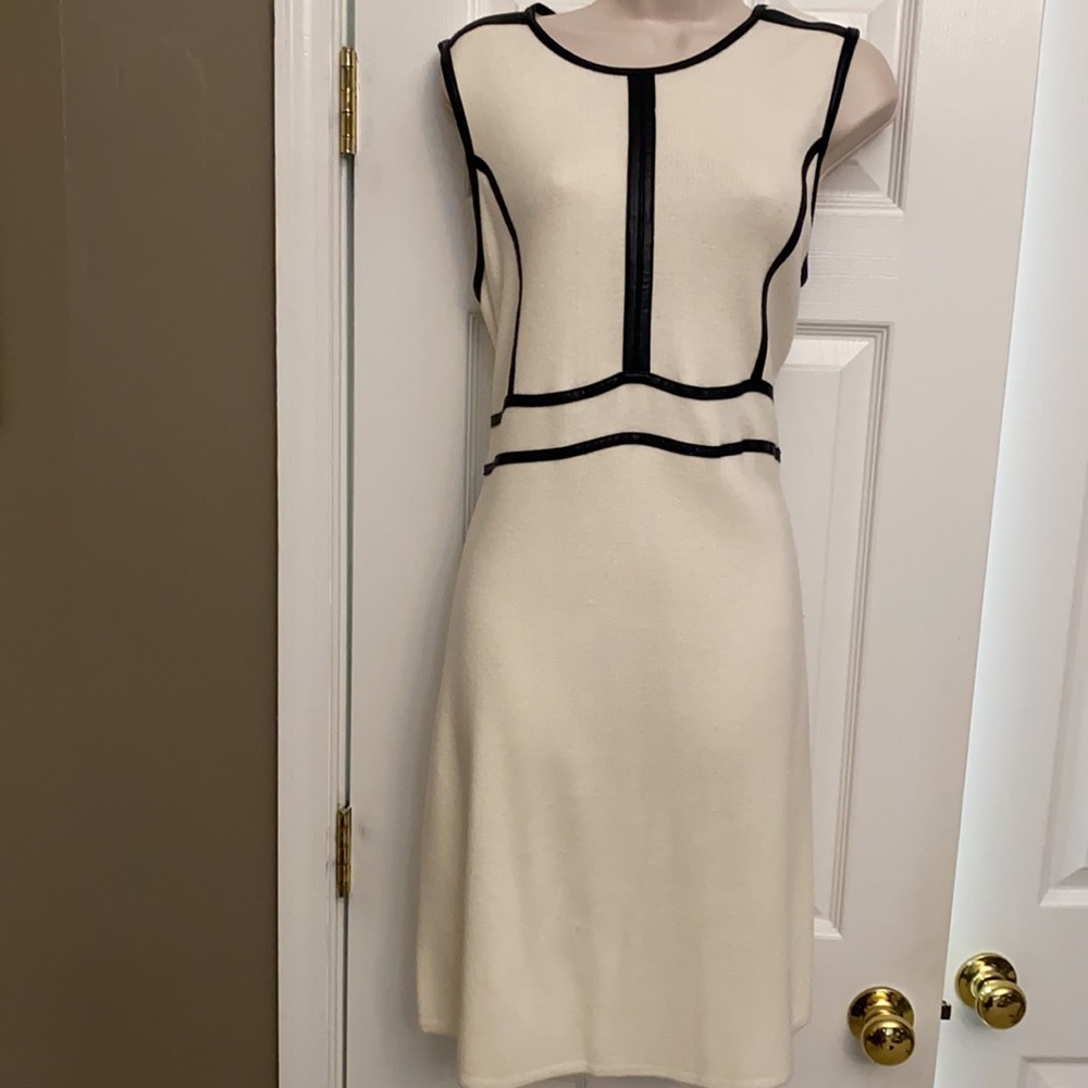 Beautiful fall off-white leather trimmed dress.